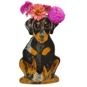 Dogs by Nina Ceramic Dog Vase – Black & Tan Puppy, Whimsical Pottery